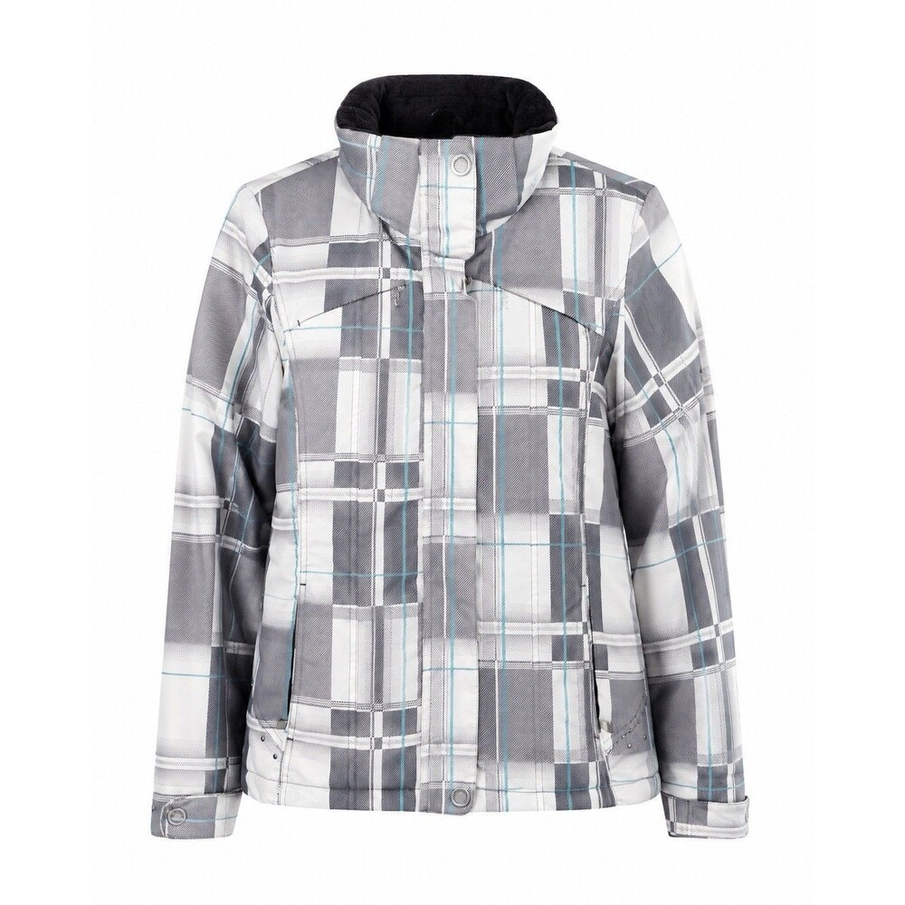 Xposure Women’s Large Snowboard Ski Jacket Plaid Y2K Winter Snow Coat Gray White